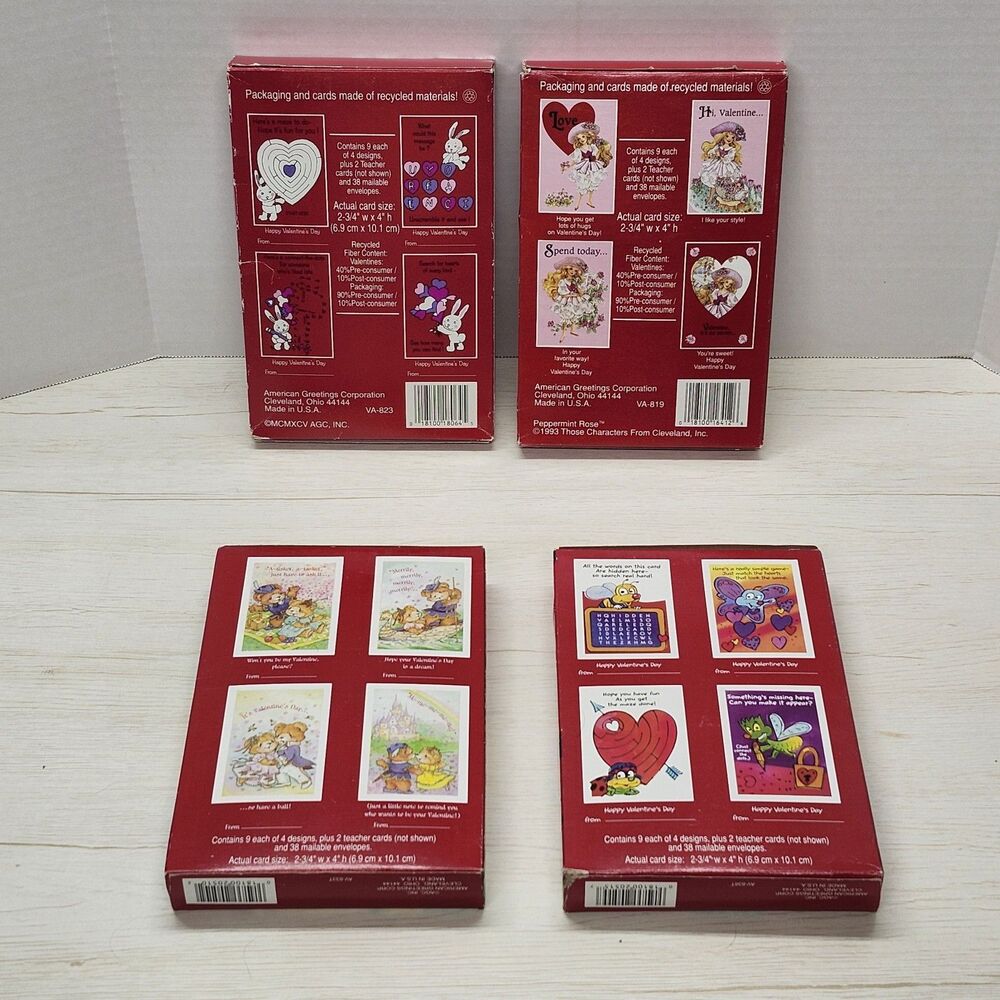 Lot of 4 Vintage Valentine's Day Cards American Greetings Peppermint Rose 1993 - Picture 7 of 14